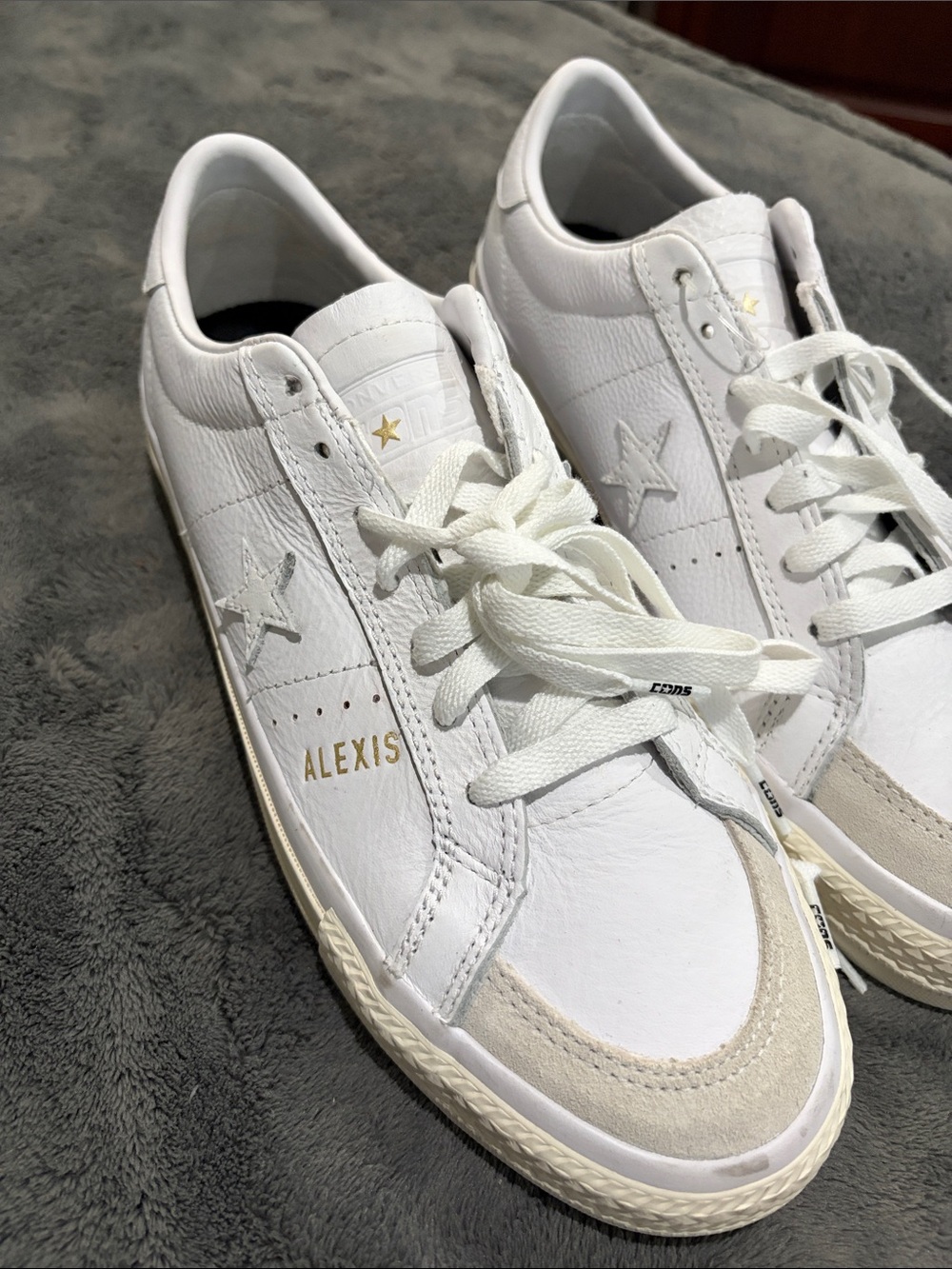 Converse  Alexis White Leather Low-Top Sneakers with Gold Accents
